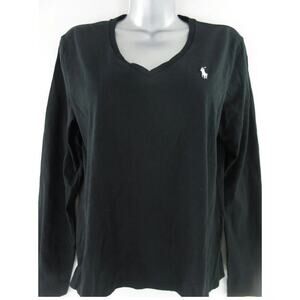 Ralph Lauren Sport Black V-Neck Long Sleeve Tee Shirt Women’s L EUC
